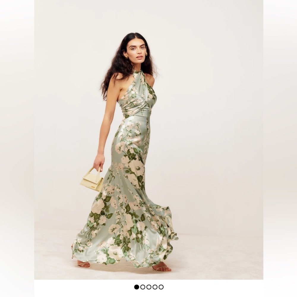 Reformation Veria Silk Dress in Tarragon, Brand New with Tags, Size 6